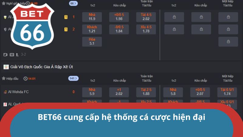 BET66 cung cấp hệ thống cá cược hiện đại